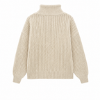 Woman's Beige Funnel-neck Knit Sweater