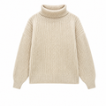 Woman's Beige Funnel-neck Knit Sweater