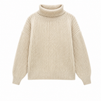 Woman's Beige Funnel-neck Knit Sweater